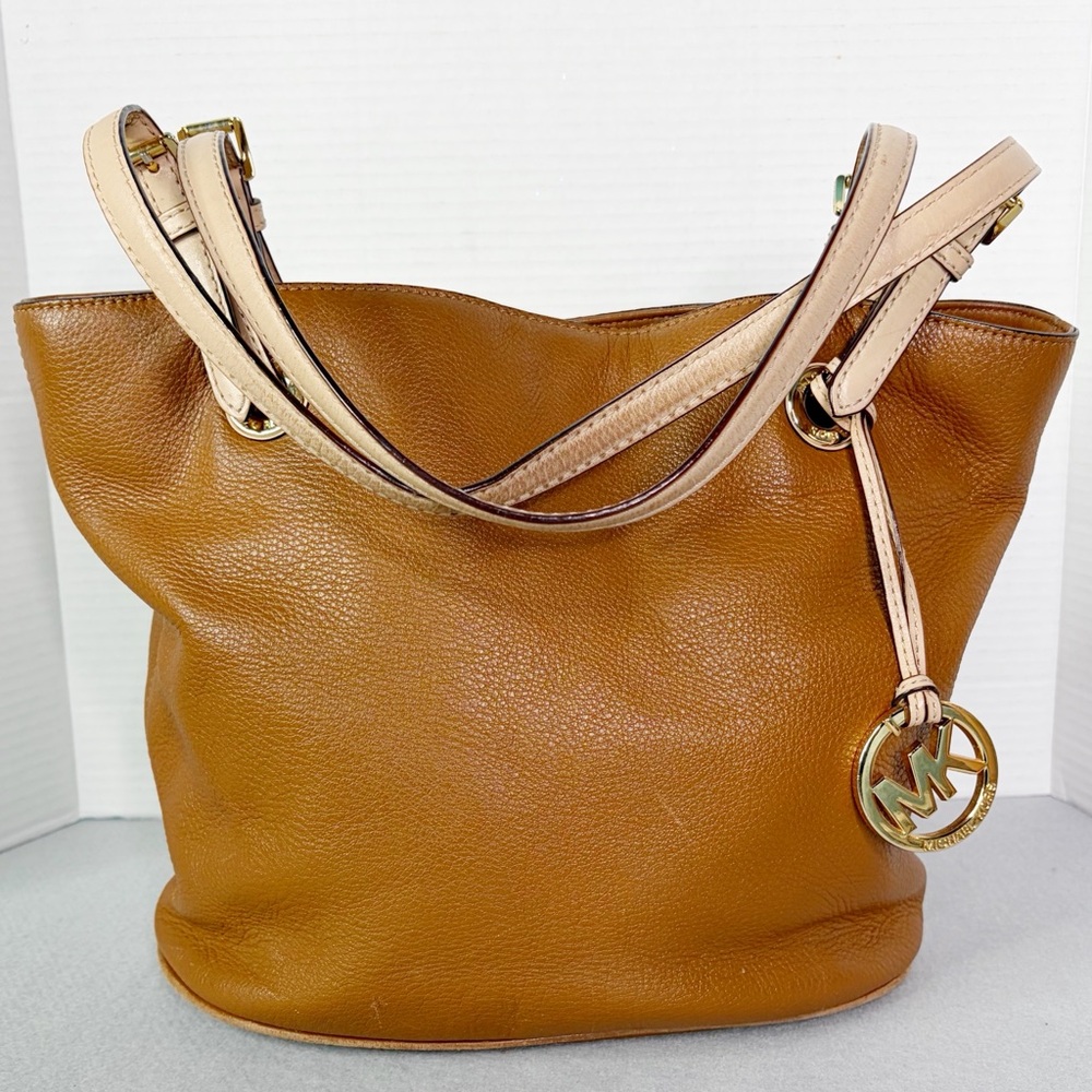 Michael Kors Jet Set Medium Brown Saddle Pebbled Leather Tote Iconic Designer